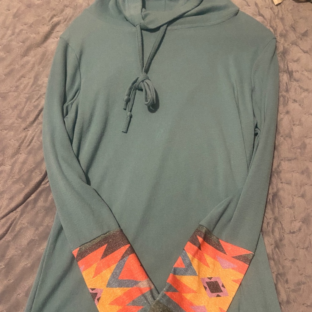 Grey-Blue Aztec Print Long Sleeve Shirt